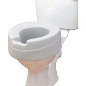 Homecraft Comfyfoam raised toilet seat fitted on a toilet bowl, front view.