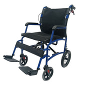 Dash Rehab Dash Express Pro Wheelchair with folding backrest, armrests and footrests, black seat, side view.