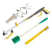 The Helping Hand Deluxe Hip Kit with four mobility aids arranged together, front view.