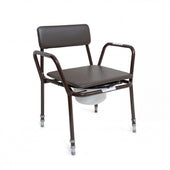 NRS Dovedale Extra Low Commode with height adjustable frame, armrests, padded seat and removable bucket, front view.