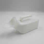 Homecraft Economy Female Urinal with handle, ergonomic design for healthcare, plain background, side view.