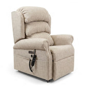 Repose Seating ErgoRise tilt-in-space chair with remote and adjustable lumbar support, dual motor feature, side view.