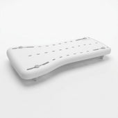 Etac Fresh Bath Board with contoured seat, drainage holes and four legs for safe bathing, angled view.