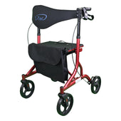 Z-Tec Falcon XL Lightweight Rollator with black seat, backrest, pouch and hand brakes, front view.