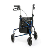 Flame Ultralight Aluminium Triwalker with storage bag and hand brakes, rear view.