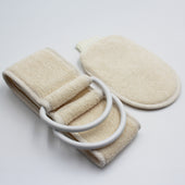 Homecraft Flannel Strap and Wash Mitt with white rings on a plain background, top view.