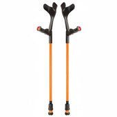 Flexyfoot Comfort Grip Open Cuff Crutches standing upright, white background, front view.