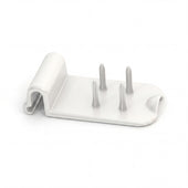 ORNAMIN Food Preparation Aid plastic holder with side clip and four prongs for one-handed food cutting, top view.