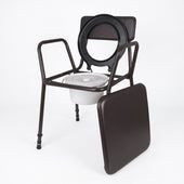 Homecraft Height Adjustable Commode with removable seat and white commode pan, front view.