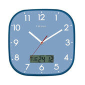 Lifemax High Contrast Day-Date Wall Clock with white numbers, hands, and digital 24/12 day-date display, front view.