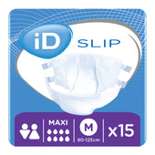 Ontex iD Slip Maxi All-in-One Briefs, size M, 15-pack, waist 80-125 cm, max protection, front view.