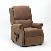 Restwell Indiana single motor electric riser recliner chair, padded and supportive with side pocket, shown against a white background, front view.