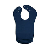 Care Designs Junior Tabard Style Bib with neck snaps and bottom pocket on a white background, front view.