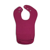 Care Designs Junior Tabard Style Bib, machine washable with snap buttons and pocket, flat on white background, top view.