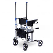 Managing Health LiftRollator 4-wheel lightweight walker with mesh basket and tall vertical handles, white background, front view.
