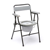 Drive Lightweight Folding Commode with armrests and removable bucket, three-quarter view.