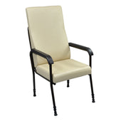 Aidapt Longfield height adjustable chair with black metal armrests and legs on a plain white background, front view.