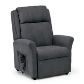 Restwell Memphis Petite Dual Motor Riser Recliner Chair with plush cushions and remote pocket, white background, front view.