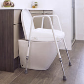 NRS Mowbray Lite Toilet Aid with adjustable height and armrests, shown in a modern bathroom setting, front view.