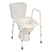 NRS Mowbray Toilet Seat & Frame with width adjustment, ergonomic seat and support rails, front view.