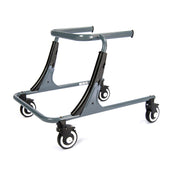 Drive Moxie Gait Trainer for children with 4 black caster wheels, adjustable height, no seat or hand grips, side view.