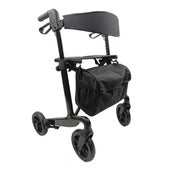 Urathon Nimbus Carbon Fibre Rollator with four wheels, seat and backrest, underseat bag, white background, front view.