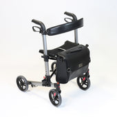 NRS Compact Easy Plus Rollator with seat, backrest and large front bag on a white background, front view.