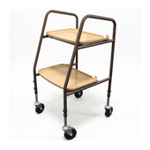 NRS Home Helper Wheeled Trolley with two trays and four black castors, NRS branding, front angle.