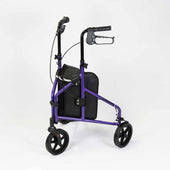 NRS Three Wheel Aluminium Rollator with black handlebars, storage bag, and large wheels on a white background, front view.