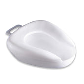 Able2 Oak Leaf Bed Pan with handle, polypropylene, autoclave safe, plain background, angled view.