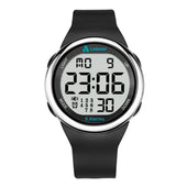 Pivotell 8 Alarm Vibrating Watch showing time, date, mode buttons and up to 8 daily alarms for medication reminders, front view.