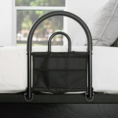 Stander Portable Bed Rail with storage pouch, front view.