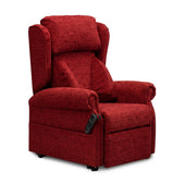 Repose Chatsworth dual motor riser recliner chair with firm foam cushions and remote control, front view.