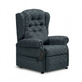 Repose Marbella Dual Motor Riser Recliner Chair with button back, rolled arms and remote control, front view.