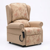 Repose Westbury Dual Motor Riser Recliner Chair by Repose Seating with remote control on a plain white background, front view.