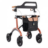 Saljol Carbon Rollator with black and brown bag and handlebar, white background, front view.