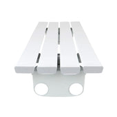 Savanah Slatted Bath Board with reinforced slats and two large round mounting holes for bath support, side view.