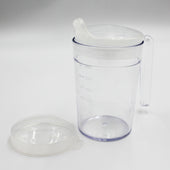 Homecraft Shatterproof Mug with handle, measurement markings, anti-spill lid and spare lid, front view.