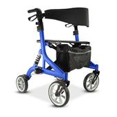 Urathon Stratus Bariatric Suspension Rollator with four wheels, folding frame, black seat and backrest, mesh pouch, front view.