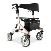 Urathon Stratus Bariatric Suspension Rollator with folding frame, extra-wide seat, pouch and cushioned backrest.