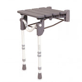 Homecraft Tooting height-adjustable, wall-mounted, fold-away shower seat, front view.