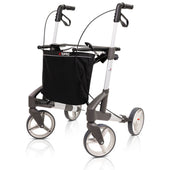Topro Troja Original Rollator lightweight foldable walker with four wheels, hand brakes and front bag, front view.
