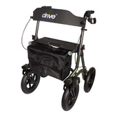 Drive Torro Outdoor Adventurer rollator with large wheels, seat, adjustable handles, brakes and front storage bag, side view.