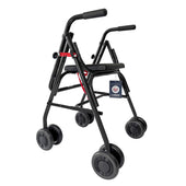Uniscan Cadet 4-wheel rollator with seat and armrests for mobility support, side view.
