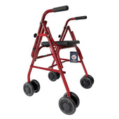 Uniscan Cadet rollator with four black wheels, padded seat, and armrests for mobility support, side view.
