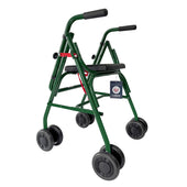 Uniscan Cadet Rollator with four wheels, black handles and seat on a white background, front view.