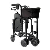Uniscan Triumph Plus Triwalker, lightweight folding walker with four wheels, seat and storage pouch, front view.