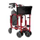Uniscan Triumph Plus Triwalker with four wheels and black bag, folded compactly on white background, side view.
