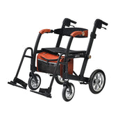 Able2 Uplivin Glide 2-in-1 rollator and wheelchair with folding frame, footrests, and under-seat storage pouch, side view.