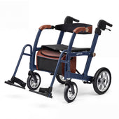 Uplivin Glide 2-in-1 rollator and wheelchair with adjustable footrests and a storage bag, three-quarter view.